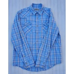 NEW Aeropstale Pearl Snap Shirt Men M Blue White Plaid‎ Western Button Pockets